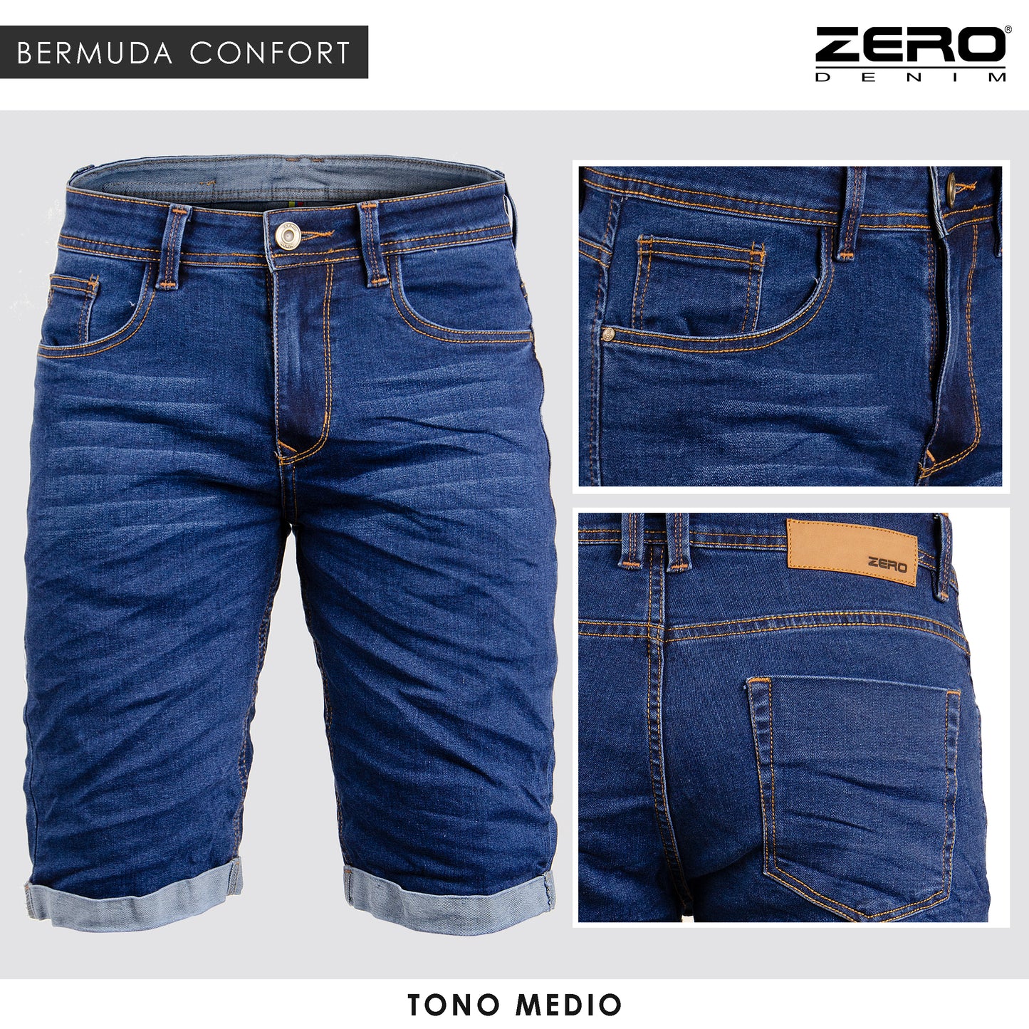 Bermuda Hombre Denim Tono Medio